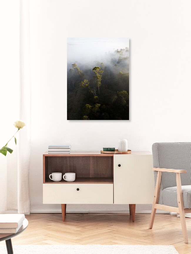 Foggy Tasmania, Australien – Fotokunst von Frida Berg als Poster oder Acrylglasbild
