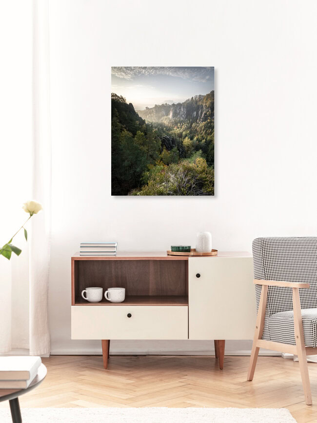 Basteiaussicht am Morgen Elbsandsteingebirge, Germany – wall art by Ronny Behnert as Poster or Acrylic Glass Print
