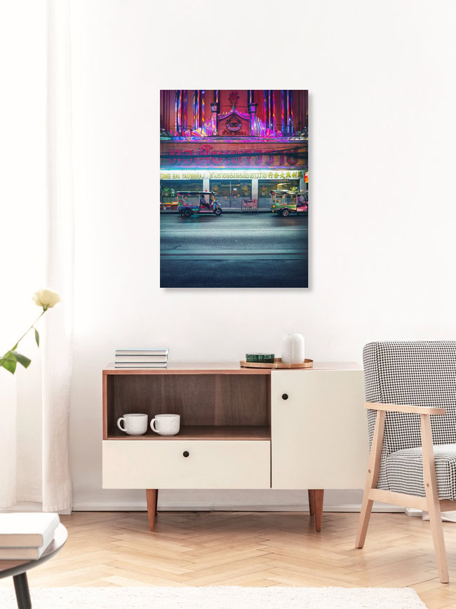 Tuk Tuk and gold shop in Bangkok's Chinatown, Thailand – wall art by Gaspard Walter as Poster or Acrylic Glass Print