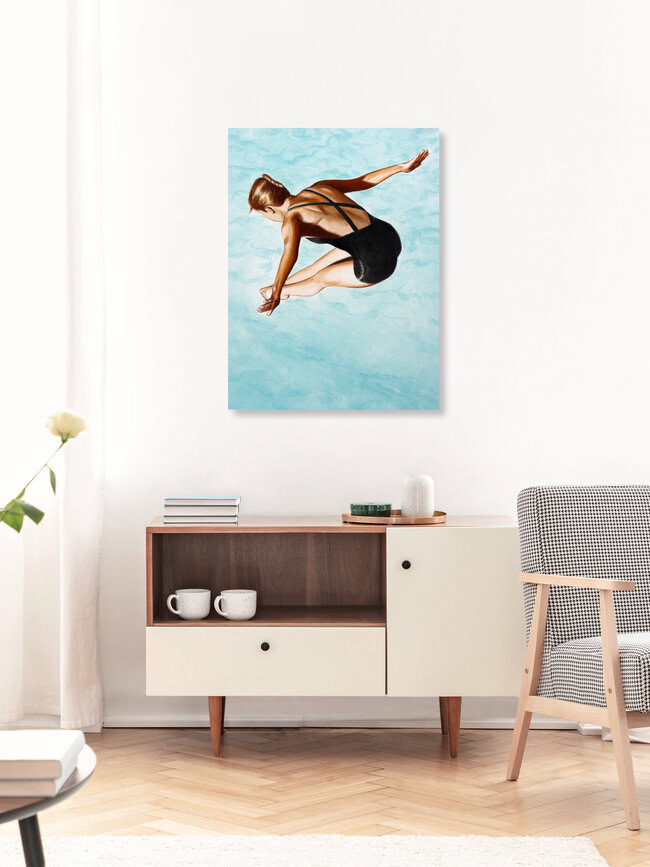Wandbild 'Turmspringerin in schwarz' – Kunst von Sarah Morrissette als Poster oder Acrylglasbild