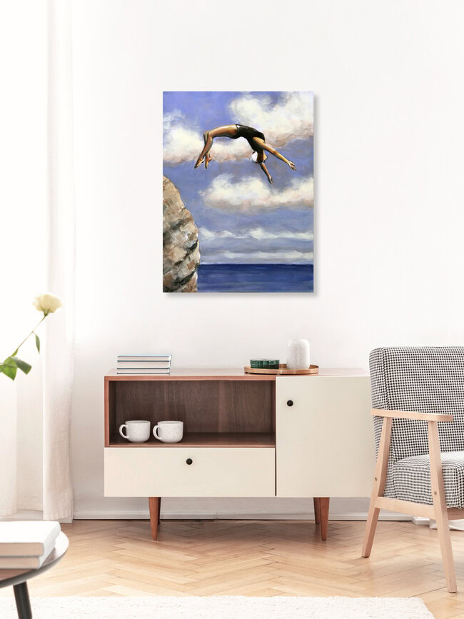 Wandbild 'Sprung von der Felswand' – Kunst von Sarah Morrissette als Poster oder Acrylglasbild