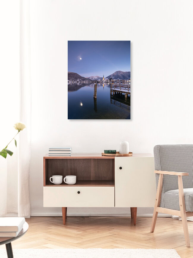 Moon over lake Tergernsee I, Germany – wall art by Franz Sussbauer as Poster or Acrylic Glass Print