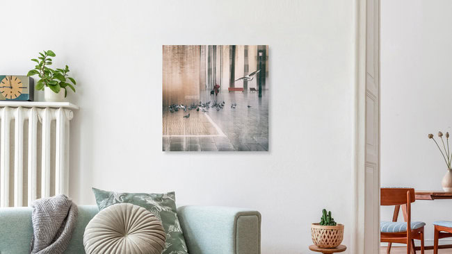 the pigeon mother, Italy – wall art by Roswitha Schleicher-Schwarz as Poster or Acrylic Glass Print