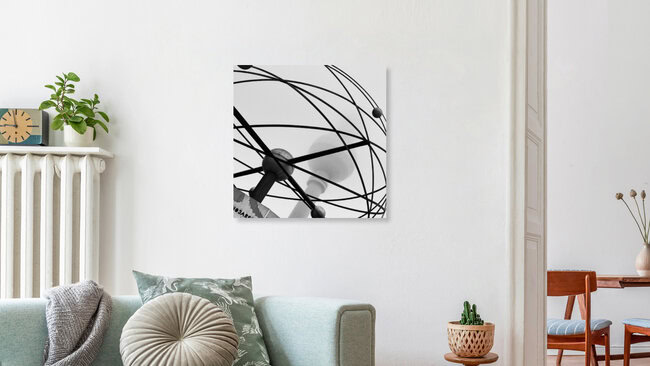 Berliner Fernsehturm mit Weltzeituhr im Nebel, Deutschland – Fotokunst von Nadja Jacke als Poster oder Acrylglasbild
