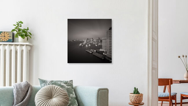 Blick auf den Hafen Hamburg von der Elbphilharmonie Plaza, Deutschland – Fotokunst von Dennis Wehrmann als Poster oder Acrylglasbild