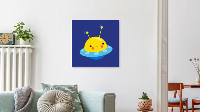'Nursery Kawaii Illustration UFO' – Wall Art by Pia Kolle as Poster or Acrylic Glass Print