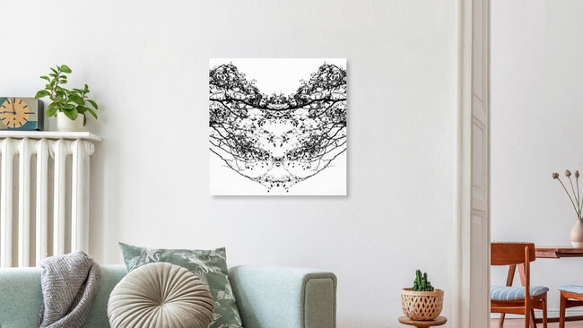 Spiegelung Herz Äste Schwarz Weiß See Wasserspiegelung Liebe Partnerschaft Love, Deutschland – Fotokunst von Daniel Theus als Poster oder Acrylglasbild