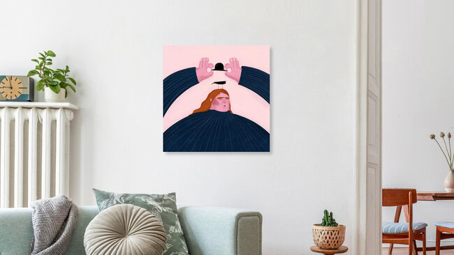 'Bird on her Head by Oh.Ofi' – Wall Art by The Artcircle as Poster or Acrylic Glass Print