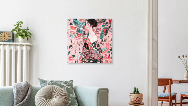 'Gustav Klimt: Woman with Fan (pink)' – Wall Art by Art Classics as Poster or Acrylic Glass Print