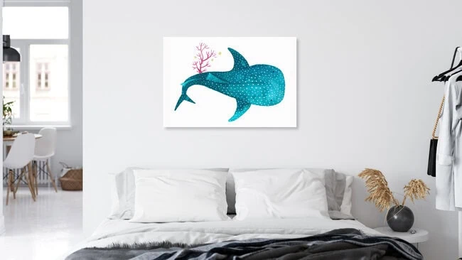 'Shark Whale with corals' – Wall Art by Marta Casals Juanola as Poster or Acrylic Glass Print