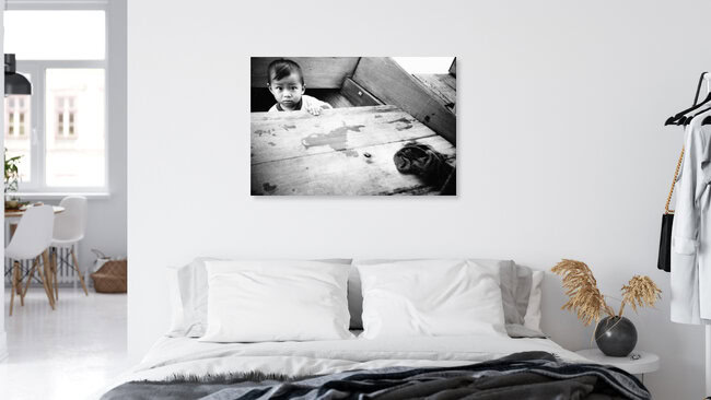 Vietnamesischer Junge im Boot, Vietnam – wall art by Jacqy Gantenbrink as Poster or Acrylic Glass Print
