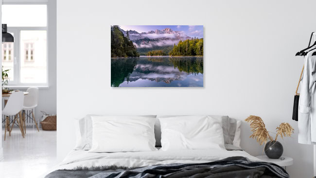 Zugspitzblick am Bayerischen Eibsee, Deutschland – Fotokunst von Achim Thomae als Poster oder Acrylglasbild