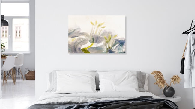 Blaustern-Blüten in Eis, Deutschland – Fotokunst von Marc Heiligenstein als Poster oder Acrylglasbild