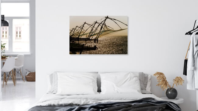 Chinesische Fischernetze auf der Halbinsel Fort Kochi (Kerala, Indien), Indien – Fotokunst von Ralf Germer als Poster oder Acrylglasbild