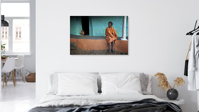 The Woman and the Chicken, India – wall art by Ingetje Tadros as Poster or Acrylic Glass Print