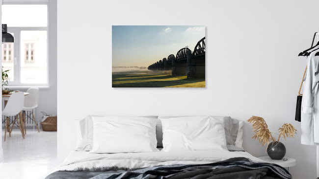 Die Dömitzer Eisenbahnbrücke nach Sonnenaufgang, Deutschland – Fotokunst von Nadja Jacke als Poster oder Acrylglasbild