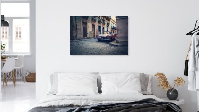 Old Havana with pink oldtimer, Cuba – wall art by Franz Sussbauer as Poster or Acrylic Glass Print