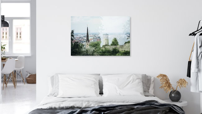 Sparrenburg und Neustädter Marienkirche in Bielefeld, Deutschland – Fotokunst von Nadja Jacke als Poster oder Acrylglasbild