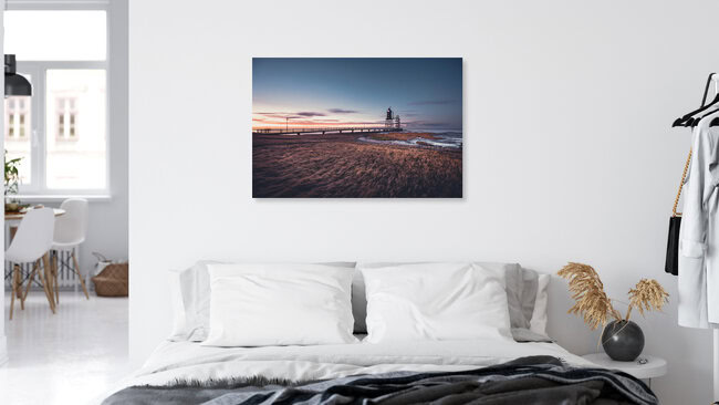Historischer Leuchtturm Obereversand im Abendlicht, Deutschland – Fotokunst von Franz Sussbauer als Poster oder Acrylglasbild