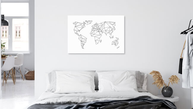 'Geometrical World Map White' – Wall Art by Studio Na.hili as Poster or Acrylic Glass Print
