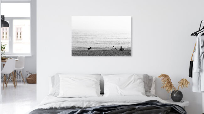 Schwarzer Hund am blauen Meer, France – wall art by Aria Wojciechowski as Poster or Acrylic Glass Print