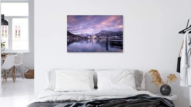 Pretty red clouds over lake Tegernsee, Germany – wall art by Franz Sussbauer as Poster or Acrylic Glass Print