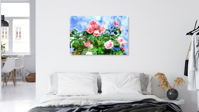 'Sweet Rose Garden, Nature Botanical Watercolor Painting, Summer Floral Plants Meadow' – Wall Art by Uma Gokhale as Poster or Acrylic Glass Print