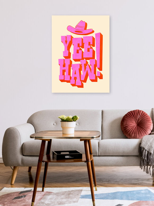 'YEE HAW Pink Typography' – Wall Art by Ania Więcław as Poster or Acrylic Glass Print