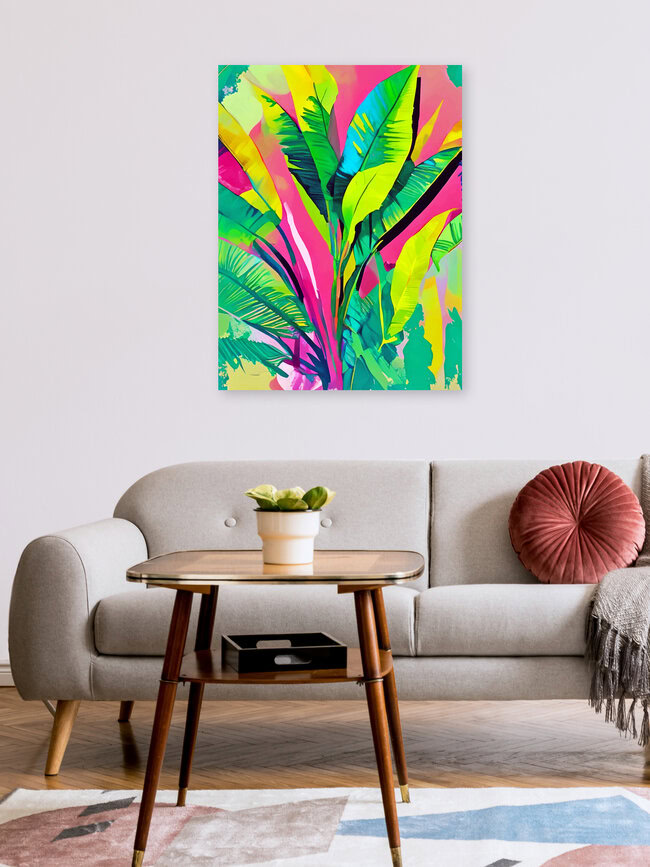'Pink Summer & Banana Leaves, Tropical Jungle Pop of Color Nature' – Wall Art by Uma Gokhale as Poster or Acrylic Glass Print
