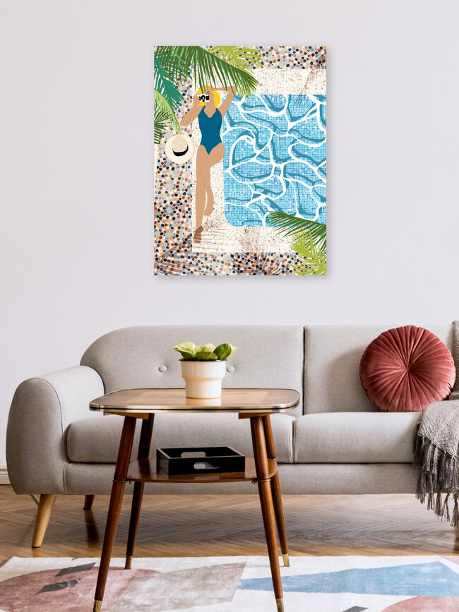 Wandbild 'Click, Summer Travel Poolside Swim' – Kunst von Uma Gokhale als Poster oder Acrylglasbild