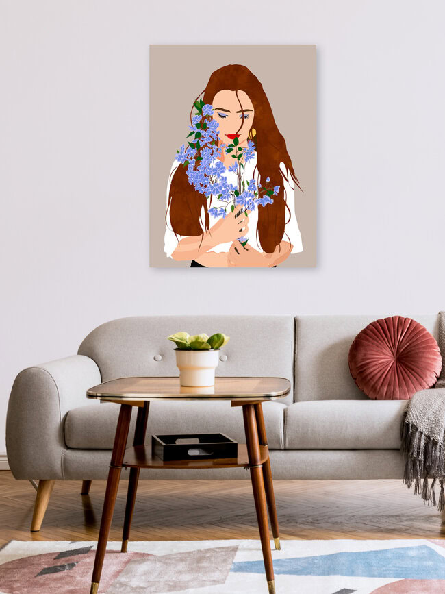 Wandbild 'The Becoming, Nature Plants Bohemian Woman, Botanical Modern Mindful' – Kunst von Uma Gokhale als Poster oder Acrylglasbild