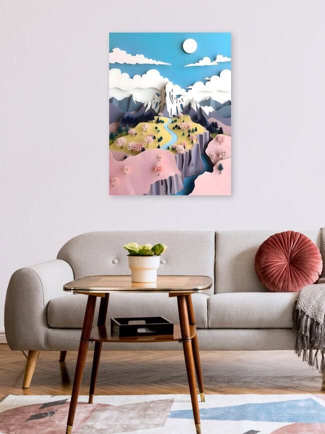 Wandbild 'Assemblage: Pastel Valley' – Kunst von Uma Gokhale als Poster oder Acrylglasbild