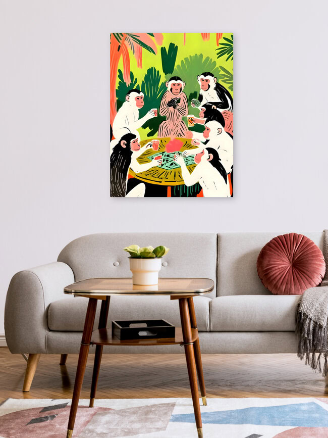 'Monkey Poker & Royal Flush' – Wall Art by Uma Gokhale as Poster or Acrylic Glass Print