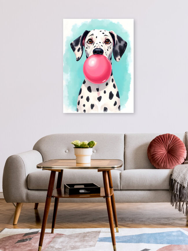 Wandbild 'Bubble Gum Dalmatian Pets Animals Dog Cute Watercolor' – Kunst von Uma Gokhale als Poster oder Acrylglasbild