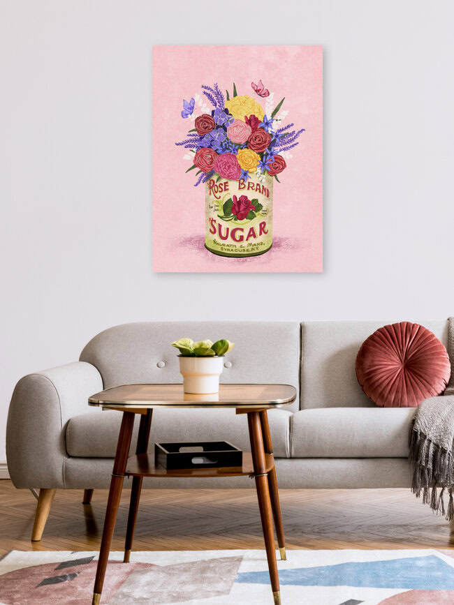 Wandbild 'Blumen in einer vintage Zucker Dose' – Kunst von Raissa Oltmanns als Poster oder Acrylglasbild