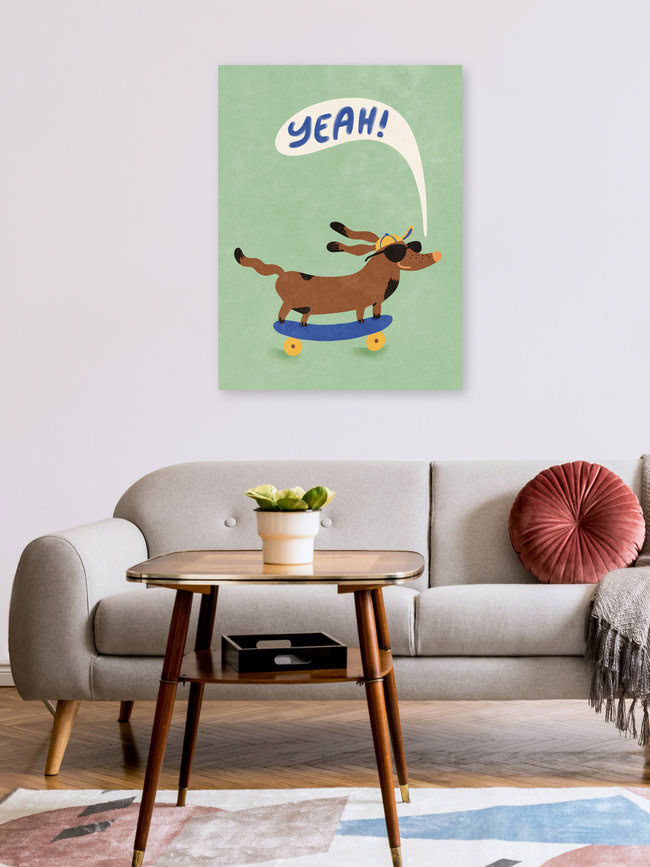 Wandbild 'cooler Hund auf Skateboard' – Kunst von Raissa Oltmanns als Poster oder Acrylglasbild