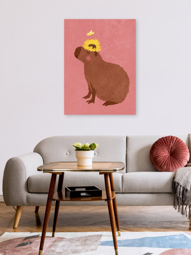 'Capybara with Sunflower' – Wall Art by Raissa Oltmanns as Poster or Acrylic Glass Print