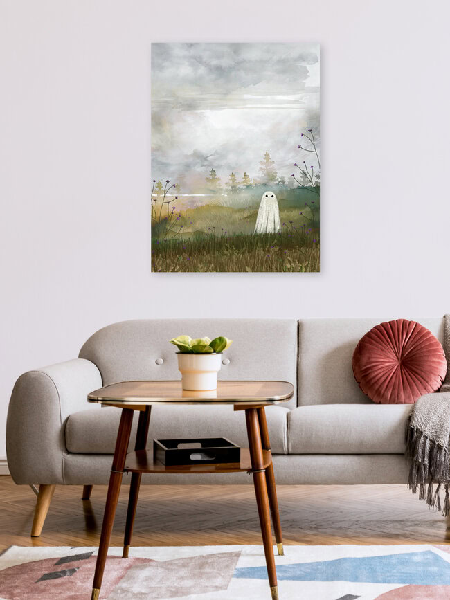 Illustration by Katherine Blower: soft colors and a ghostly summer landscape