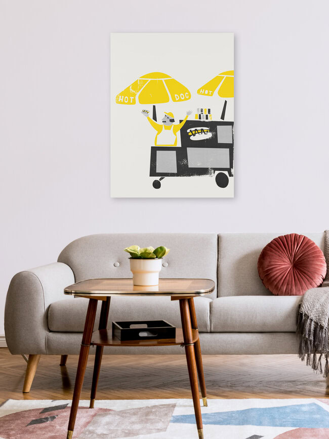 Wandbild 'The New York Hot Dog Vendor' – Kunst von Fox And Velvet als Poster oder Acrylglasbild