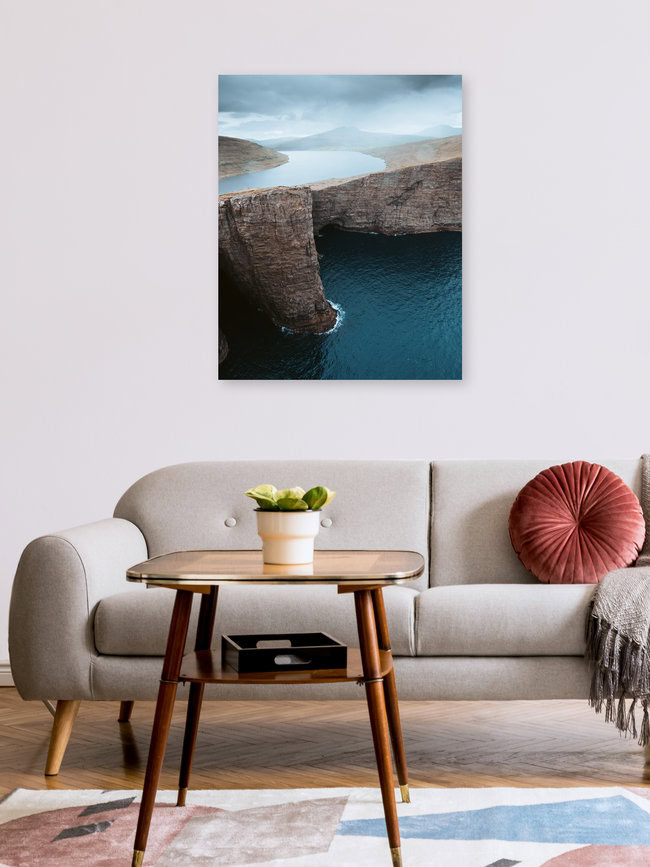 Where the lake meets the ocean, Faroe Islands – wall art by André Alexander as Poster or Acrylic Glass Print