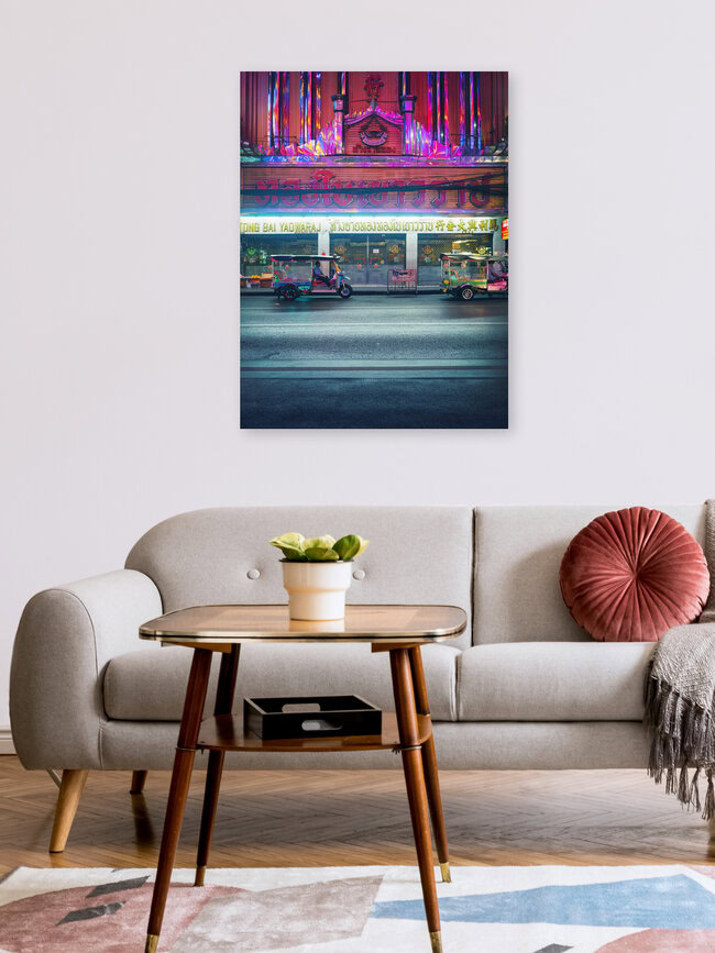 Tuk Tuk and gold shop in Bangkok's Chinatown, Thailand – wall art by Gaspard Walter as Poster or Acrylic Glass Print