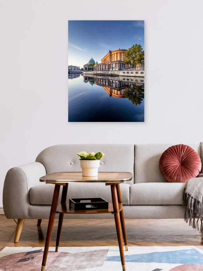 Berliner Dom Spiegelung, Deutschland – Fotokunst von Iman Azizi als Poster oder Acrylglasbild