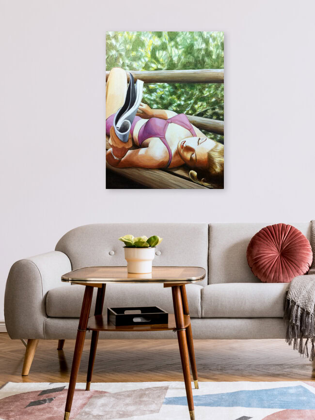 Wandbild 'Frau am Bank' – Kunst von Sarah Morrissette als Poster oder Acrylglasbild