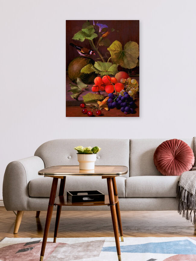 'O.D. Ottesen: Still Life with Fruits and a Goldfinch' – Wall Art by Art Classics as Poster or Acrylic Glass Print