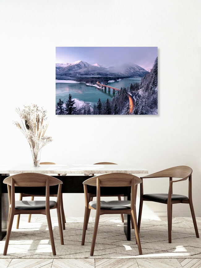 Sylvensteinsee im Winter I, Deutschland – Fotokunst von Franz Sussbauer als Poster oder Acrylglasbild