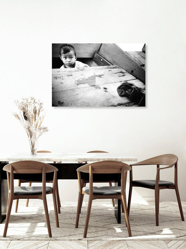 Vietnamesischer Junge im Boot, Vietnam – wall art by Jacqy Gantenbrink as Poster or Acrylic Glass Print