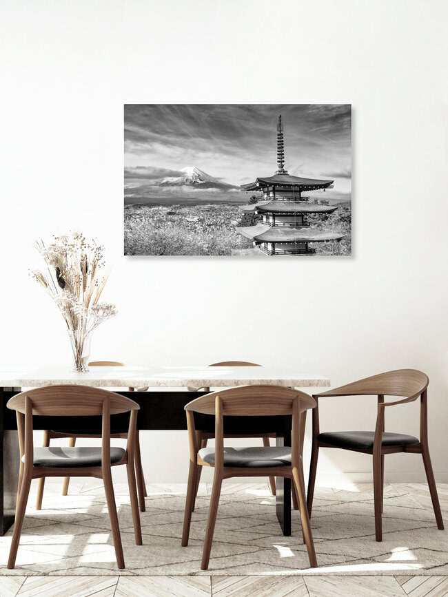 Magnificent view of Mount Fuji with Pagoda during cherry blossom, Japan – wall art by Melanie Viola as Poster or Acrylic Glass Print
