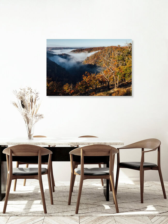 Autumn fog in the Bode Valley, Germany – wall art by Maximilian Fischer as Poster or Acrylic Glass Print