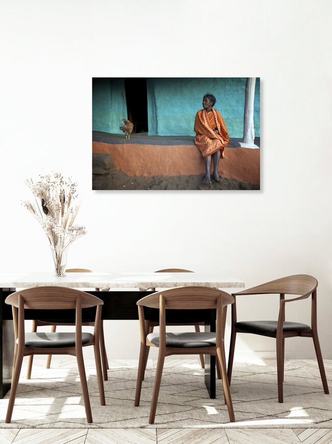 The Woman and the Chicken, India – wall art by Ingetje Tadros as Poster or Acrylic Glass Print