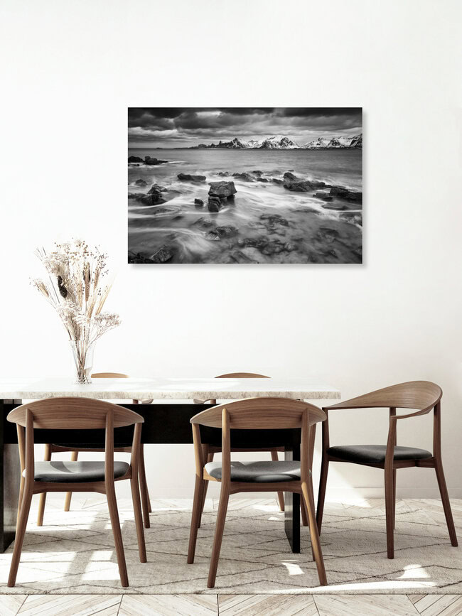 windy morning // Fredvang beach, Lofoten islands, Norwegen – Fotokunst von Eva Stadler als Poster oder Acrylglasbild